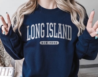 Long Island Sweatshirt | Soft Cozy Long Island New York Sweatshirt Crewneck Sweater Vintage NYC Varsity Block Souvenir Gifts NY Apparel