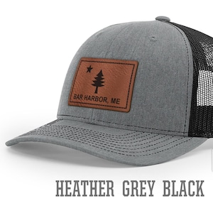 Bar Harbor Hat 1901 Original Maine Flag Trucker Hat, Retro Vintage Maine Leather Patch Cap, Maine Gifts for Maine Lovers Bar Harbor ME Gift