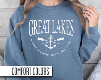 Great Lakes Sweatshirt Comfort Colors Crewneck Sweater Lake Michigan Huron Superior Erie Ontario Vintage Midwest Lover Lake Life Shirt Gift