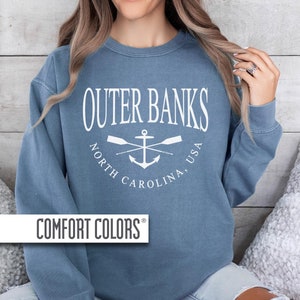 Outer Banks Sweatshirt Comfort Colors obx ob NC North Carolina Crewneck Sweater Beach Coverup, Vintage Aesthetic, Girls Shirt Anchor & Oars