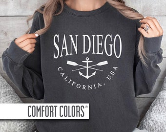 San Diego Sweatshirt Comfort Colors California Crewneck Sweater Trendy Aesthetic Oversized Beach SD Bachelorette Gift Trip Oars Anchor Shirt