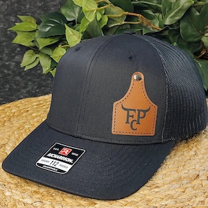 Custom Cattle Tag Hat, Cow Farmer Gifts, Beef Cattle Rancher Hat, Riveted Ranch Brand Logo Tag Patch Hat, Rodeo Trucker Hat Gift for Farmers
