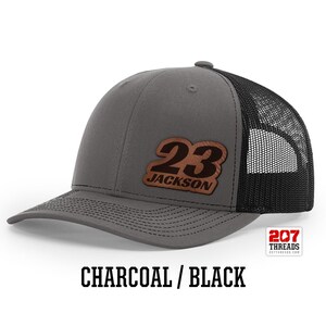 Custom Racing Logo Hat, Moto Dirt Track Racing Gift, Personalized Team & Number Demolition Dirt Bike Hat Drag Demo Demolition Derby Trucker Charcoal / Black