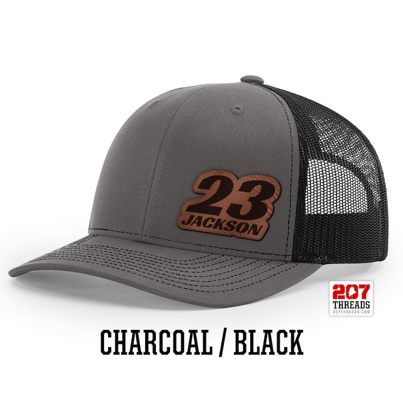 Custom Racing Logo Hat, Moto Dirt Track Racing Gift, Personalized Team & Number Demolition Dirt Bike Hat Drag Demo Demolition Derby Trucker Charcoal / Black