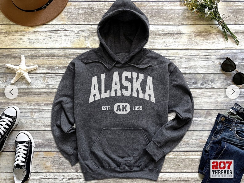 Alaska Hoodie | Alaska Sweatshirt Hooded Sweater| Retro Vintage Alaska Cruise Sweatshirt Alaska Gift Shirt AK Native Art Print