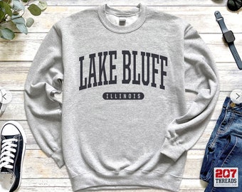 Lake Bluff Sweatshirt | Soft Cozy Lake Bluff Illinois Crewneck Sweater Retro Vintage Varsity Block Letter Unisex Sweatshirt IL Dorm Gifts