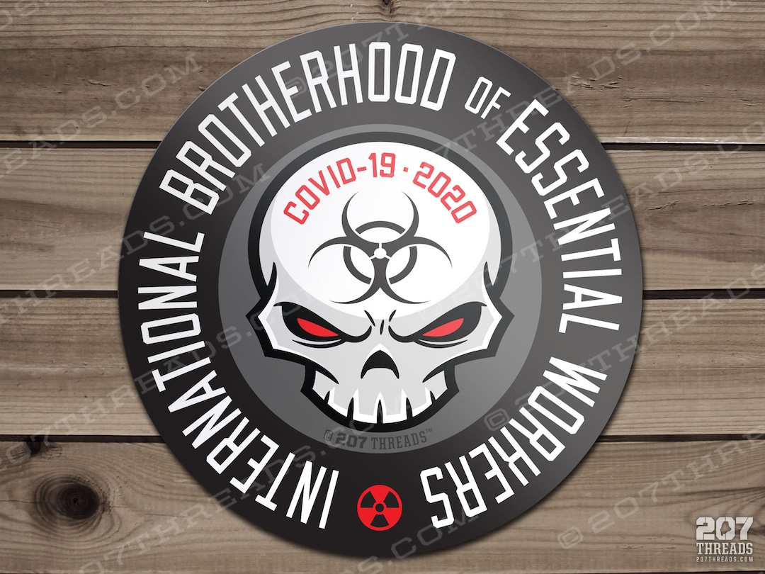 International Brotherhood Sticker Adesivo Da Casco Per Lavoratori Essenziali &ndash; Teschio Con Virus, Fratellanza Internazionale, Vinile Adesivo Essential Worker