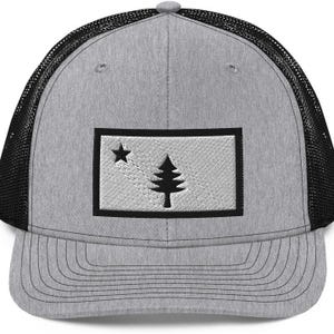 Vintage 1901 Maine Flag Trucker Hat, ME Snapback Baseball Cap, Dirigo Lone Pine Tree & Star Original Maine Flag Hats, Gifts, Souvenirs