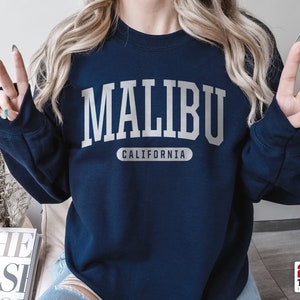 Malibu Sweatshirt | Malibu California Sweatshirts, Long Sleeve Malibu Shirts Crewneck Sweater Vintage Beach Surf CA Gifts CALI Clothing Gear
