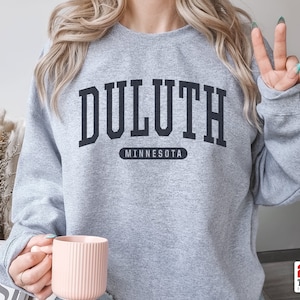 Duluth Sweatshirt | Soft Cozy Duluth Minnesota Crewneck Sweater Retro Vintage College University Sweatshirt MN Dorm Gifts