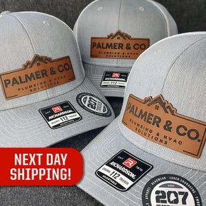 Custom Trucker Leather Patch Hat for Your Company Brand, Laser Engraved, Customized Personalized Logo Text Adjustable Richardson 112 Hats
