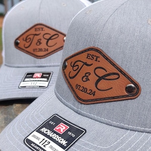 Custom Wedding Hat, Wedding Initials Gifts, Bachelor Party Gift, Grooms Day Gift, Best Man Groom, Personalized Leather Patch Trucker Hat Cap