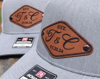 Custom Wedding Hat, Wedding Initials Gifts, Bachelor Party Gift, Grooms Day Gift, Best Man Groom, Personalized Leather Patch Trucker Hat Cap
