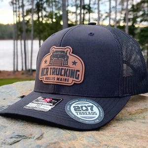 Custom Trucking Hat, Trucker Business Leather Patch Hat, Gift for Truckers, Truck Driver Carrier, Dad Husband Boyfriend Transporter Operator