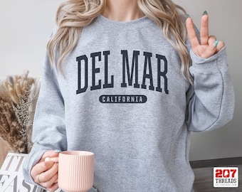 Del Mar Sweatshirt | Soft Cozy Del Mar California CALI Crewneck Sweater Retro Vintage Varsity Block Letter Sweatshirt CA Surf Dorm Gifts