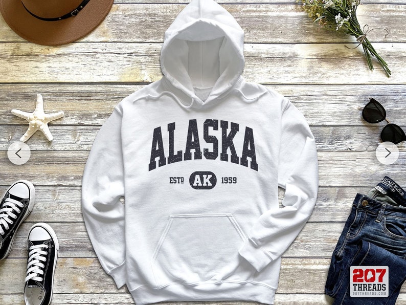 Alaska Hoodie | Alaska Sweatshirt Hooded Sweater| Retro Vintage Alaska Cruise Sweatshirt Alaska Gift Shirt AK Native Art Print