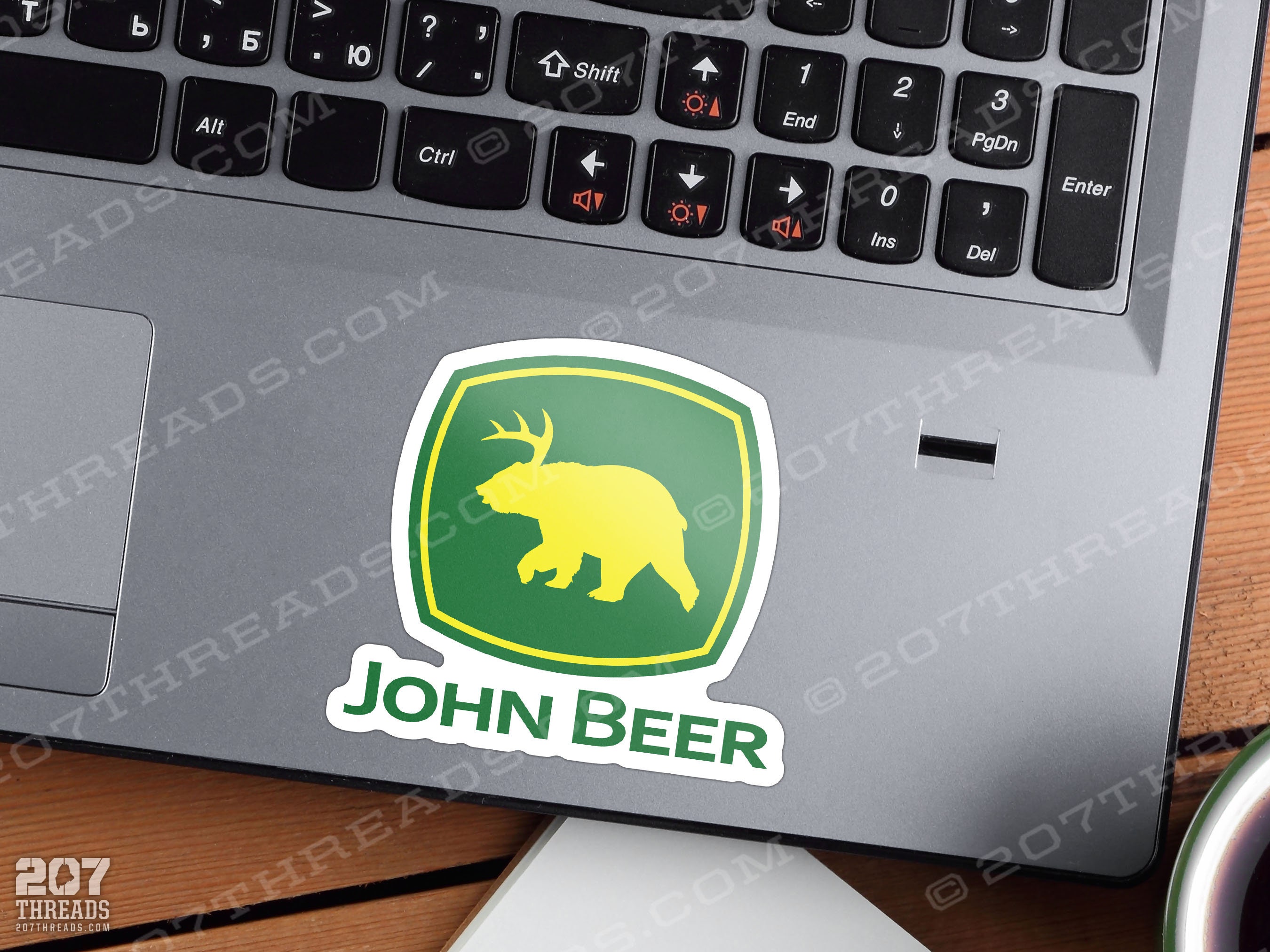 John Beer Sticker Decal Funny Tractor Logo Bear Deer Parody