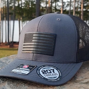 Black US Flag Hat, Black USA Flag Patch Hat, Black on Black American Flag Hat Gift. Patriot Hat, Dark MAGA Hat, Blackout Trucker Cap for Men
