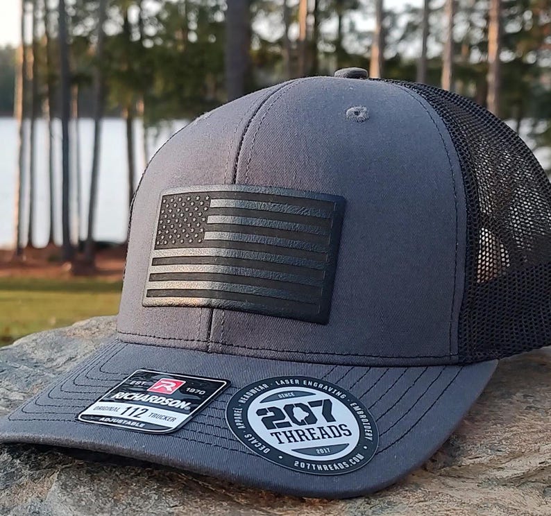 Black US Flag Hat, Black USA Flag Patch Hat, Black on Black American Flag Hat Gift. Patriot Hat, Dark MAGA Hat, Blackout Trucker Cap for Men