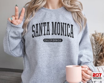 Sudadera Santa Mónica Suave y Acogedora Santa Mónica California CAL Suéter de Cuello Redondo Retro Vintage Varsity Block Sudadera CA Surf Dorm Regalo
