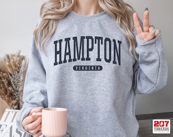 Hampton Sweatshirt | Soft Cozy Hampton Virginia Sweatshirt Crewneck Sweater Vintage College University Souvenir Gifts VA USA