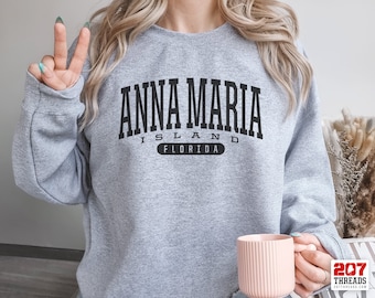 Anna Maria Island Sweatshirt | Soft Cozy Anna Maria Island Florida Crewneck Sweater Retro Vintage Varsity Block Sweatshirt FL Dorm Gift