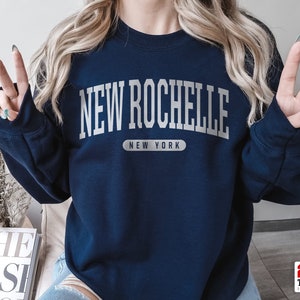 New Rochelle Sweatshirt | Soft Cozy New Rochelle New York Sweatshirt Crewneck Sweater Vintage NYC College University Souvenir Gifts NY