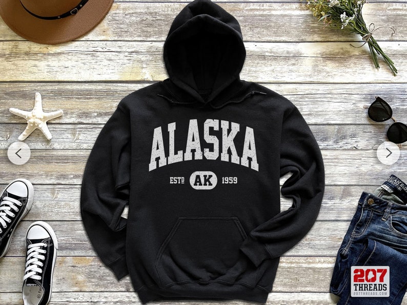 Alaska Hoodie | Alaska Sweatshirt Hooded Sweater| Retro Vintage Alaska Cruise Sweatshirt Alaska Gift Shirt AK Native Art Print