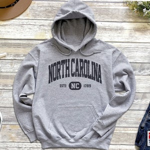 North Carolina Sweatshirt North Carolina Hoodie | Retro Vintage NC Hooded Sweatshirt | Distressed Sweater College University Style NC Gifts