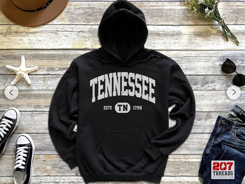 Tennessee Hoodie | Tennessee  Sweatshirt Hooded Sweater | Retro Vintage State College University Style TN Gift Shirt Native Art Print