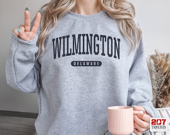Wilmington Sweatshirt | Soft Cozy Wilmington North Carolina Sweatshirt Crewneck Sweater Vintage Varsity Block Letter Souvenir Gifts NC USA
