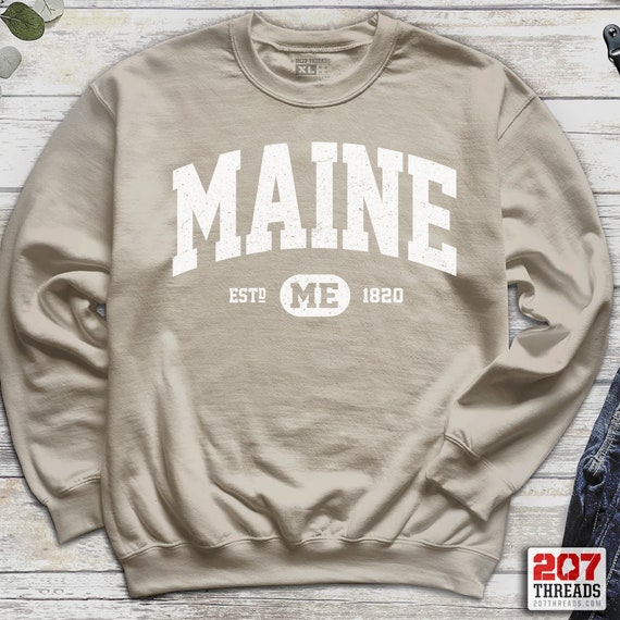 Vintage Maine Sweatshirt Crewneck Pullover Sweater Distressed