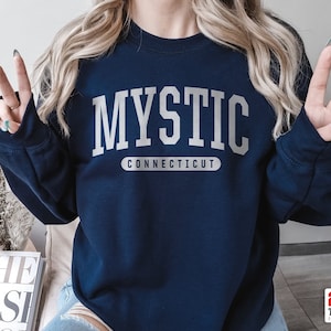 Mystic Sweatshirt | Soft Cozy Mystic Connecticut Crewneck Sweater Retro Vintage College University Sweatshirt CT Dorm Gifts