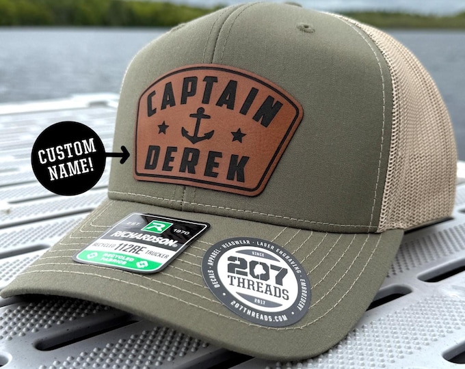 Custom Captain Hat, Captains Gift, Pontoon Boat Gifts, Personalized Name Hat Captains, Party Captain Patch Hat, Nautical Dad Boating Gifts