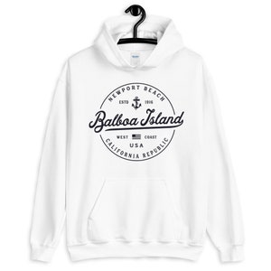 Balboa Island Sweatshirt Soft Cozy Balboa Island Hoodie CA West Coast Surf Sweater Surfing Beach Souvenir Gifts for California Lovers