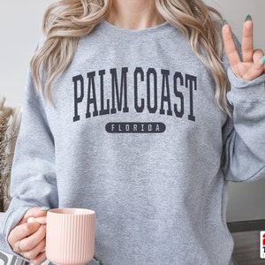 Palm Coast Sweatshirt | Soft Cozy Palm Coast Florida Crewneck Sweater Retro Vintage College University Sweatshirt FL Dorm Gifts