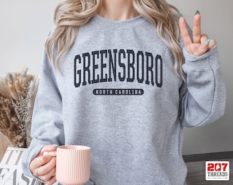 Greensboro Sweatshirt | Soft Cozy Greensboro North Carolina Sweatshirt Crewneck Sweater Vintage Varsity Block Letter Souvenir Gifts NC USA
