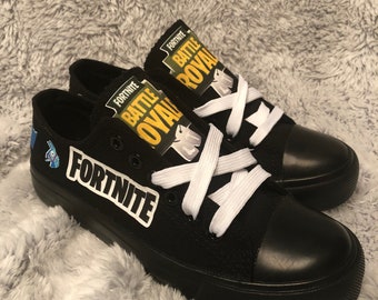 custom fortnite womens mens black green white low top canvas tennis shoes - air mag drift fortnite