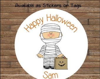 Personalized Halloween Stickers Mummy Stickers Mummy Favor Tags Halloween Treat Bag Tags Kids Halloween