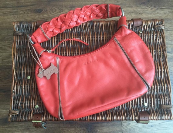 Radley Handbag Soft Red Leather and Plaited Handle. - Etsy Denmark