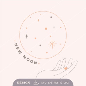 Digital SVG download new moon / illustration / new moon art / instant download/ digital design / pink / lineart / SVG / vector art