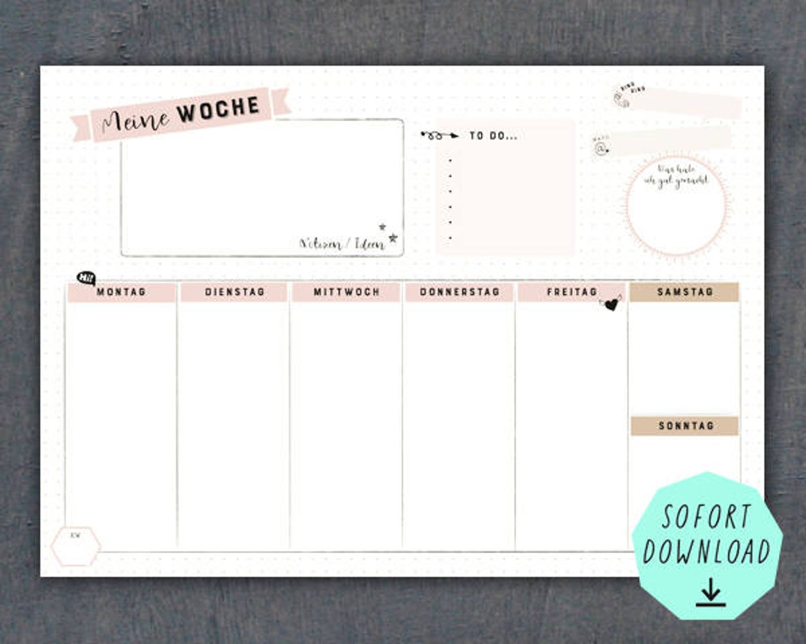 Wochenplaner A4 Printable / Zeitloser Wochenplan / to Do Liste - Etsy