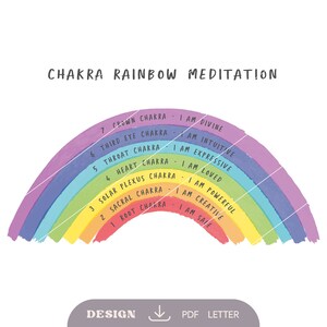 Chakra Meditación Arco Iris / hoja de letras / para niños / tamaño carta / para autoimpresión / descarga instantánea / Yoga / niños