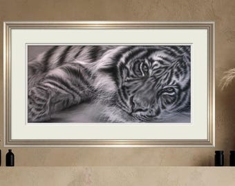 Landschapskunst, met de hand verfraaide tijgerprint: gesigneerde natuurkunst