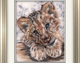 Lion Cub  art print, Animal Print, Lion art, Baby Animals, Nursery Art, Big cats art print,