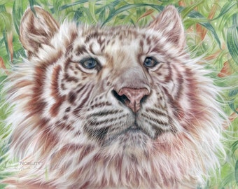 White Tiger Art, ORIGINAL Drawing, Tiger Art, Spirit Animal Tiger Art, Big cats tiger art FREE Worldwide SHIPPING