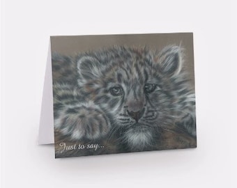 Snow Leopard Notecard, Snow Leopard stationery, Leopard greeting card, Wildlife Note Card,