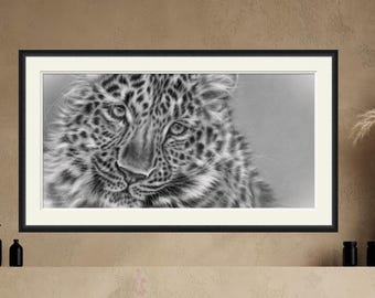 Hand Embellished Wide Format Leopard Print: Signed Wildlife Art