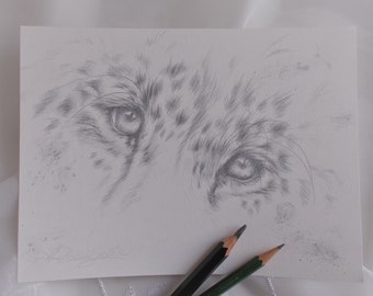 Leopard drawing, Big Cat Art, Original pencil drawing, wildlife art, FREE SHIPPING Worldwide
