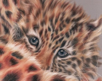 Amur Leopard Cub ORIGINAL drawing - Big cat art - Hand drawn artist signed ~ One of a kind original art FREE Worldwide SHIPPING